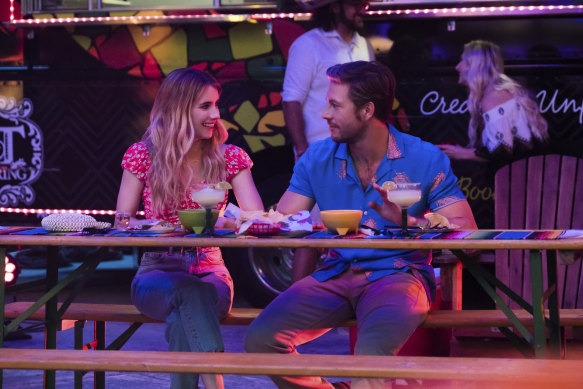 Emma Roberts and Luke Bracey develop a decent rapport in the film Holidate. 