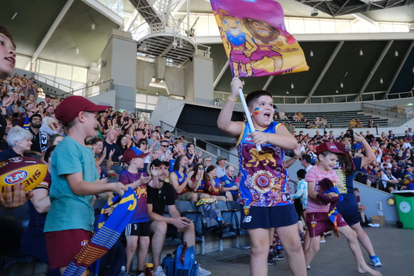 Lions fans at South Bank’s amphitheatre in Brisbane.