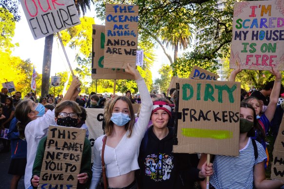 Thousands of people, many of them students, took part in a School Strike 4 Climate rally in Melbourne in May. 