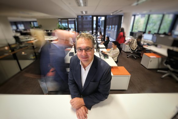 Victorian Chamber of Commerce and Industry chief executive Paul Guerra at his busy office on Thursday. 