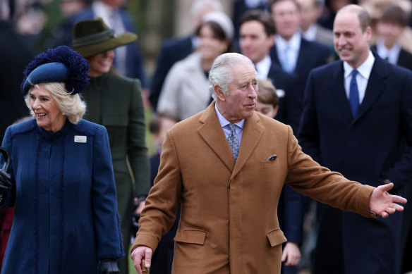 Camilla, Queen Consort with King Charles III at Sandringham, Norfolk on Christmas Day 2022.