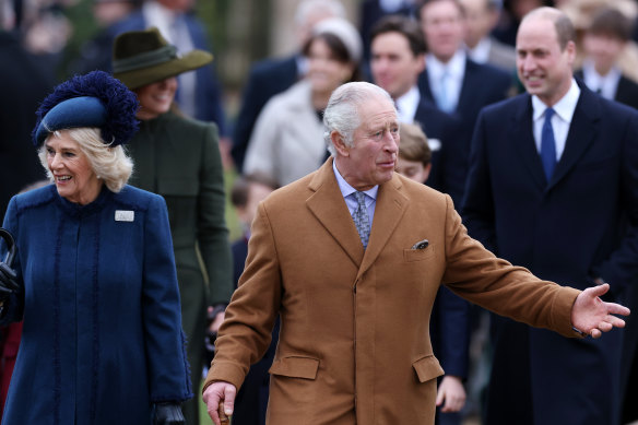 Camilla, Queen Consort with King Charles III at Sandringham, Norfolk on Christmas Day, 2022.