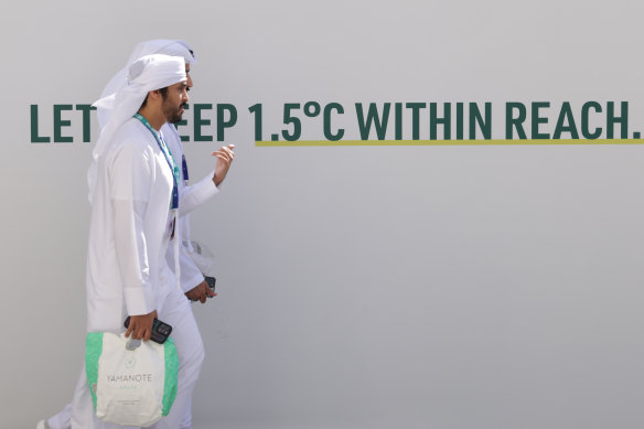 A slogan in Dubai, where COP28 is being held.