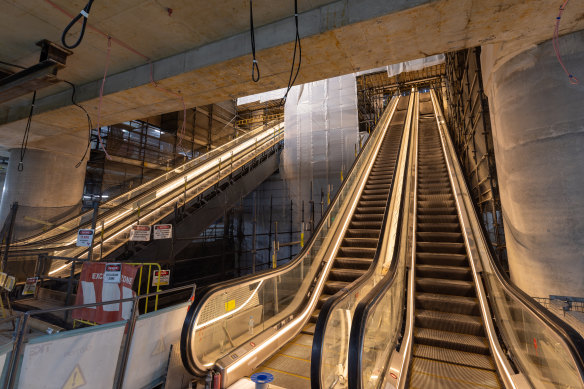Work on escalators at the Martin Place metro station is nearing completion. 