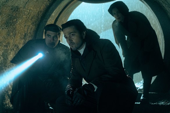 Dilan (Théo Costa Marini), Andor (Diego Luna) and Enza Rylanz (Alaïs Lawson) in season two of Andor.