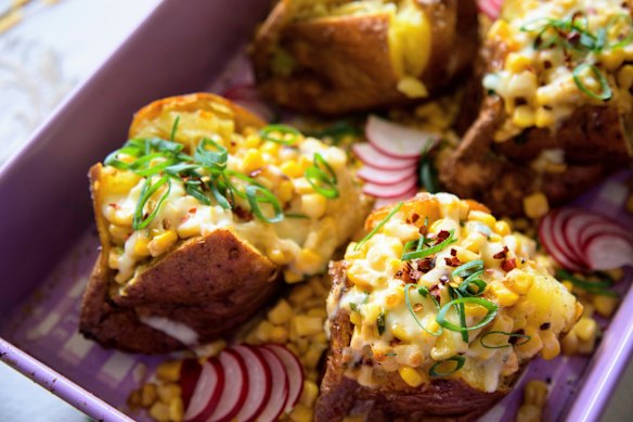 Jane de Graaff's cheesy, fire corn jacket potatoes.