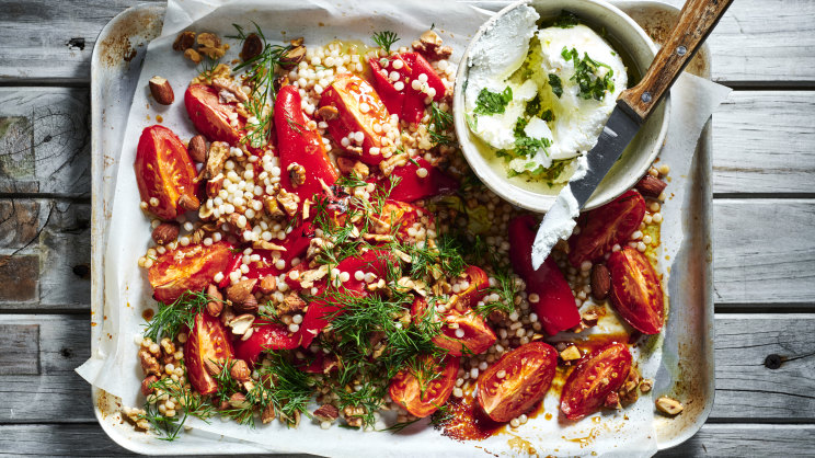 Romesco-roasted tomato salad with cous cous, feta and dill-image