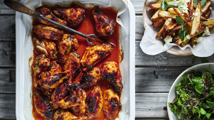 Peri peri chicken wings recipe with easy oven-baked fries with