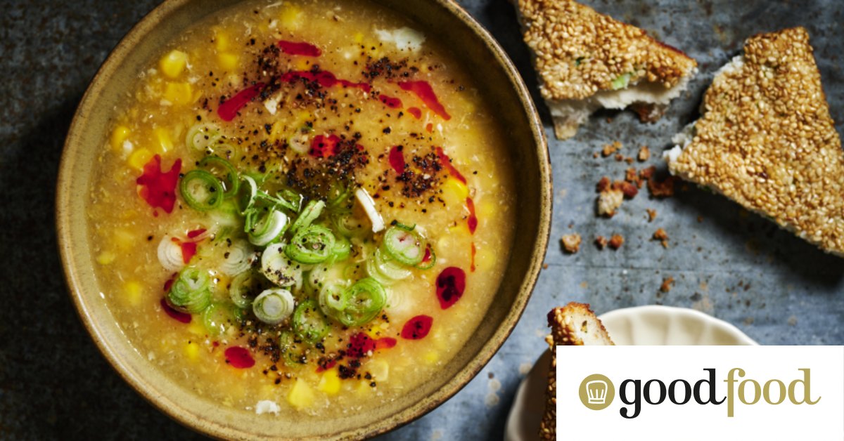 Chinese chicken and sweet corn soup recipe with sesame toast
