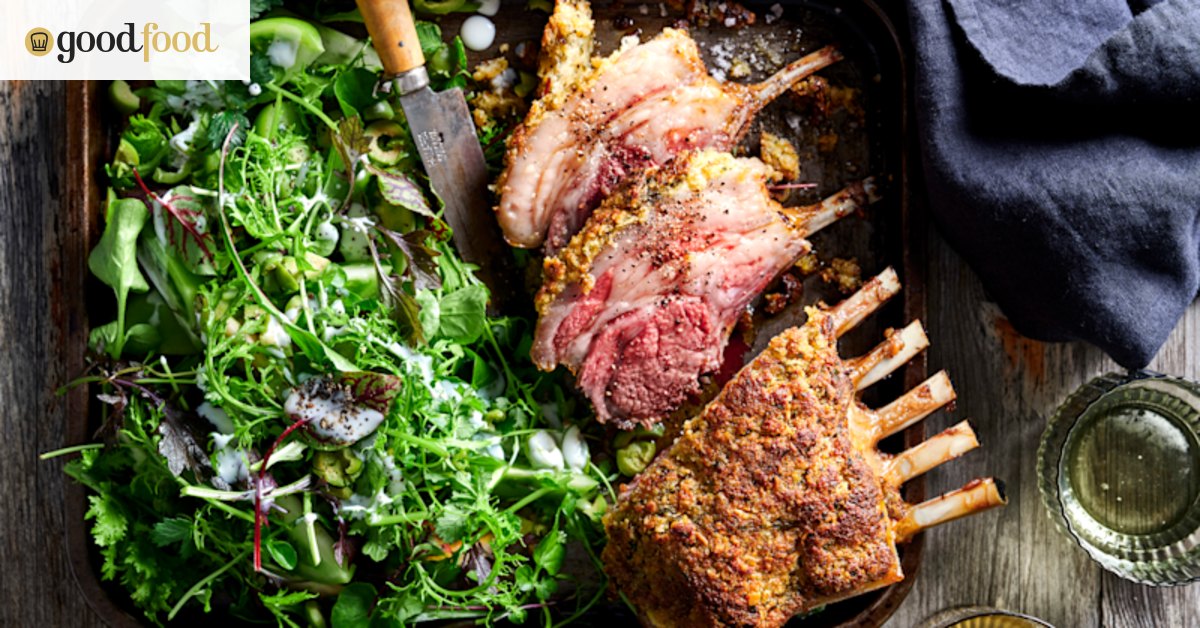 Sunday roast recipe: Mint-crusted lamb rack with olive salad