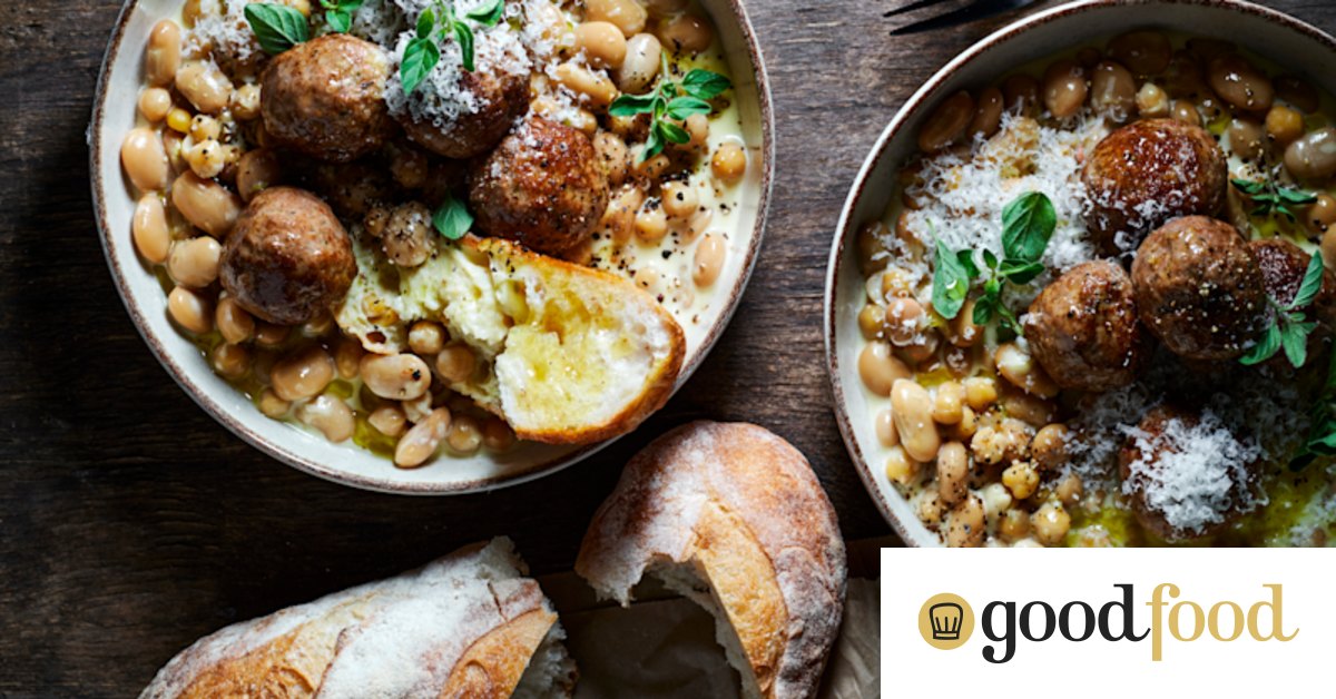 Raid the pantry for these creamy braised beans with lamb meatballs