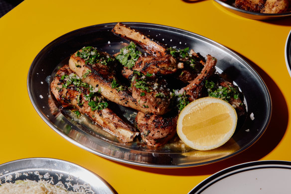 The chefs’ culinary backgrounds merge in the lamb forequarter chops with chimichurri.