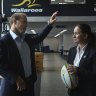 Rugby Australia CEO Phil Waugh (left) with the new Wallaroos head coach Jo Yapp (right) in the training facility at Rugby Australia in February