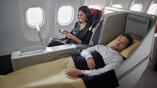 The lie-flat seat is OK on length, but not much wider than a standard economy seat.