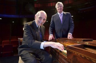 Frederick Beck 'square' piano with Stewart Symonds (at the keyboard) and Prof Geoffrey Lancaster.