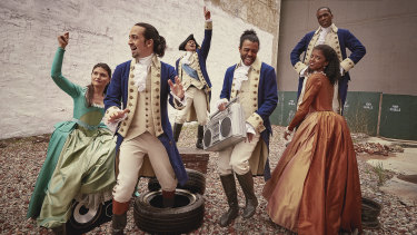 Lin-Manuel Miranda (second from left) and other members of the original Hamilton cast.