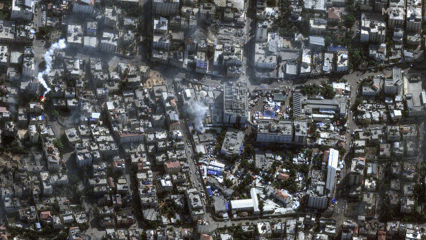 A satellite view of Al Shifa Hospital and surroundings in Gaza City.