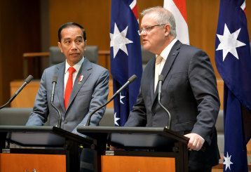 Prime Minister Scott Morrison, right, with Indonesia leader Joko Widodo in Canberra last year.