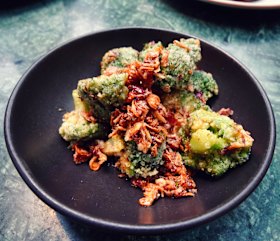 Fried broccoli, some “green” goodness.