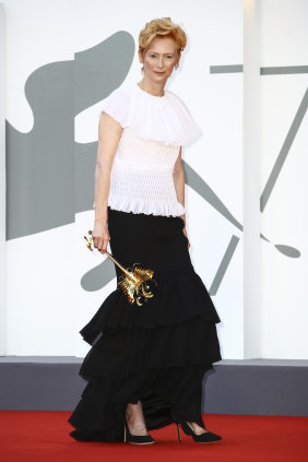 Frilled to bits: Tilda Swinton in Chanel at the Venice Film Festival.