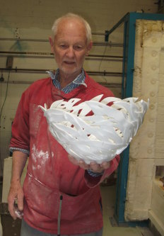 Blakebrough with a Kelp Bowl. The greatest expression of his art came after his creation of Southern Ice Porcelain Clay.