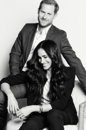 Portrait of Prince Harry and Meghan Duchess of Sussex to promote their Time100 talk. 