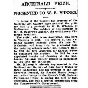 Article image from the National Library of Australia’s Newspaper Digitisation Program
Archibald Prize. First winner 1922. SMH