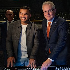 Prime Minister Scott Morrison with singer Guy Sebastian.