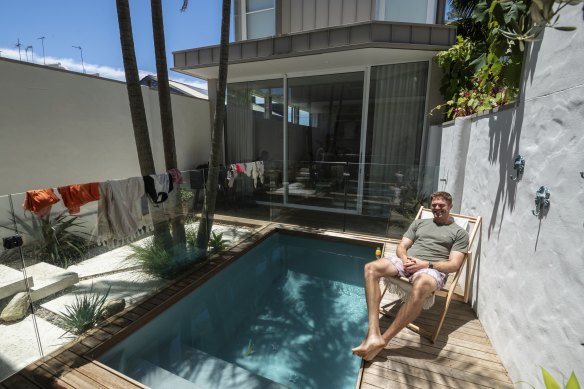 Drew Mansur with his newly installed pool in Redfern.