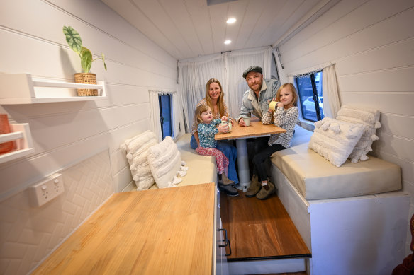 Delaney Stewart and his wife Lyndall Wallace, children Matilda and Lilah in their campervan.