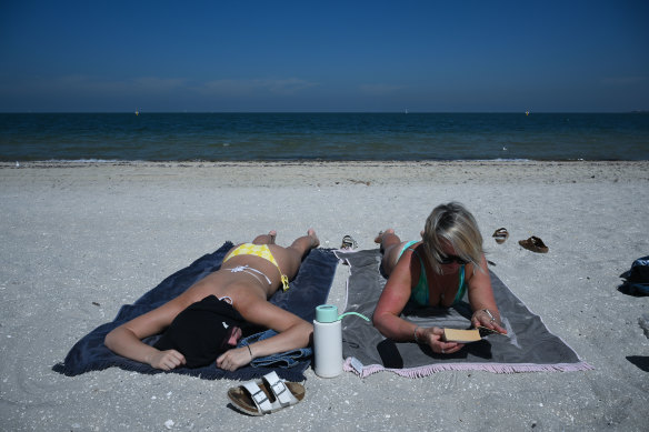 Beachgoers at Middle Park in Melbourne.