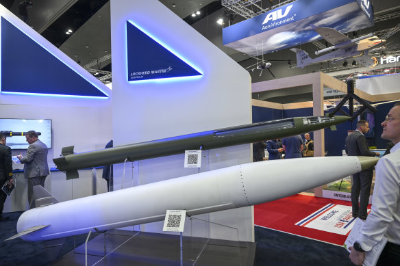 A Lockheed Martin precision strike missile on display at the Land Forces expo.