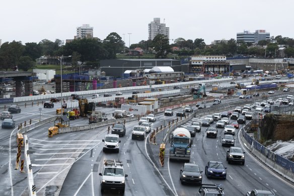 The Warringah Freeway, under construction. 