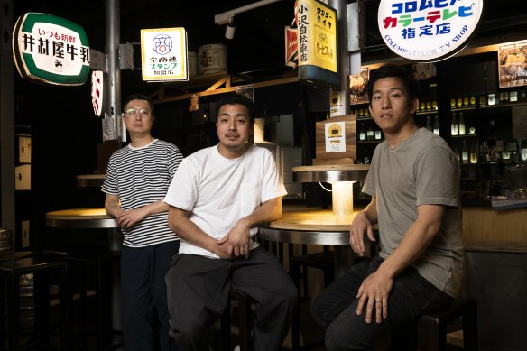 Left to right: Hatena Group co-owners Chris Wu, Tin Jung Shea, and Mitomo Somehara. The trio are opening a fourth venue in Darlinghurst.