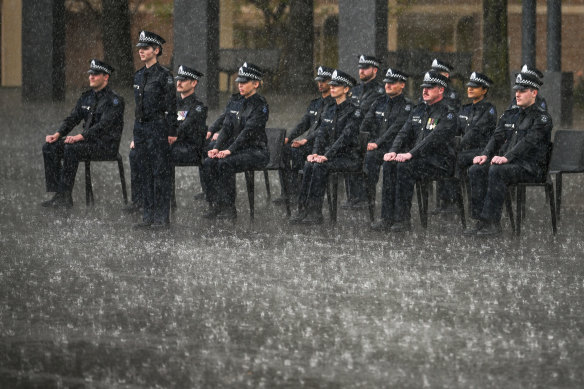 Eddie Jim’s image of the  Victoria Police 2021/21 Squad 17 during a passing out parade at the Police Academy in Mount Waverley was highly commended. 