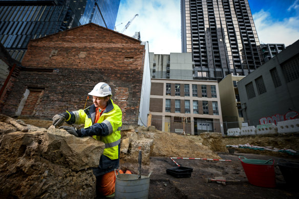 Archaeological digs at Bennetts Lane in August 2022 uncovered more of Melbourne’s buried blocks.
