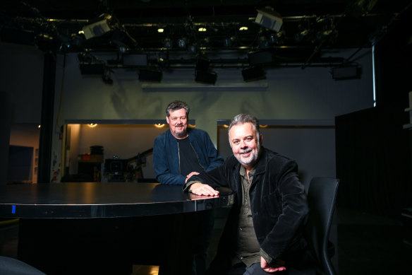 Filmmaking brothers Cameron (rear) and Colin Cairnes in the Channel Nine studio.
