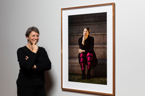 Michelle Simmons with her portrait during her time as 2018 Australian of the Year.