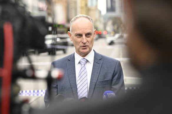 Detective Acting Inspector Chris Ellway speaks at the scene of the fatal stabbing.