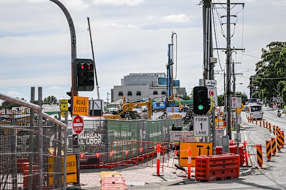 Suburban Rail Loop construction under way at Clayton.