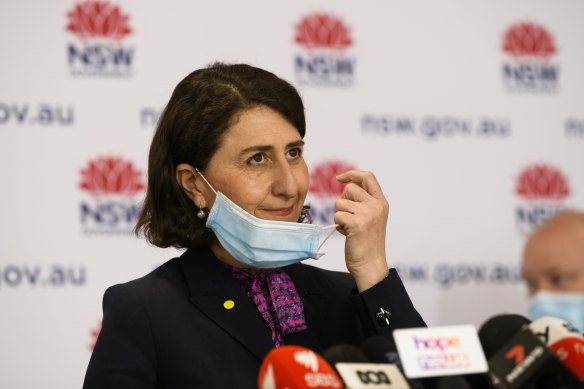 NSW Premier Gladys Berejiklian arriving at today’s coronavirus update. 