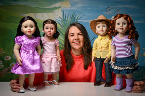 Lynda Bloxham (centre) with her Australian Girl dolls.