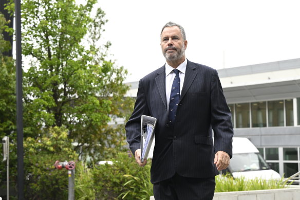 Erin Patterson’s lawyer, Bill Doogue, outside court.