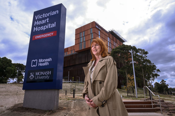 Monash University vice chancellor Margaret Gardner outside the Victorian Heart Hospital in Clayton.