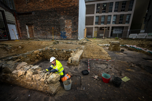 Archaeologist Liesel Gentelli methodically removes soil at the Bennetts Lane site.