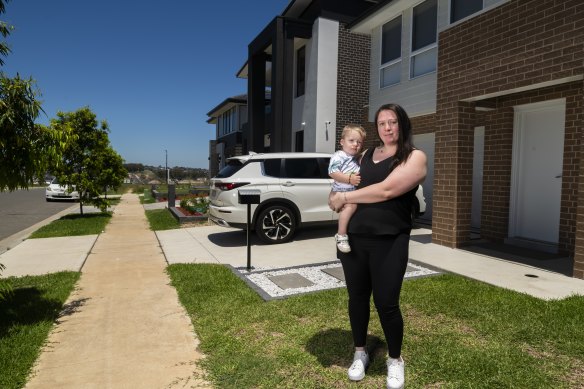 Lexie Kanaley with her son Kyson at home in Box Hill. 
