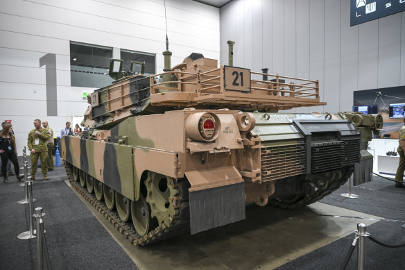 An M1A2 Abrams tank on display.