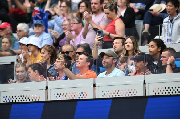 Alex de Minaur’s fervent supporters in his players box at the Australian Open on Friday night.