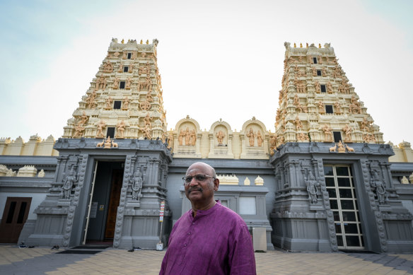 Hindu Society of Victoria president Sabaratnam Kathirkhanthan at the Shri Shiva Vishnu temple in Carrum Downs.