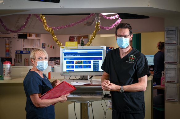 St Vincent’s Hospital Melbourne emergency department nurse unit manager Sue Cowling and the deputy director of emergency medicine Dr Brendan Morrissey.